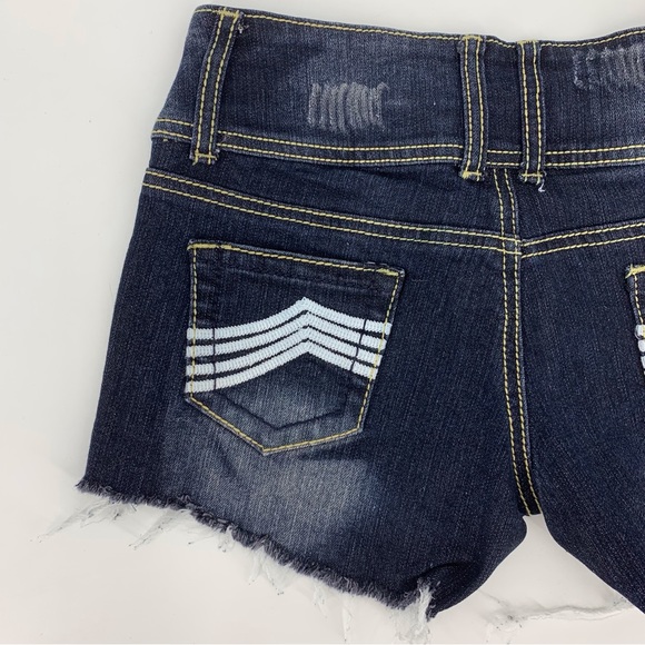 Rue 21 Dark Blue Wash Distressed Cut-Off Denim Shorts, 1/2 - Picture 8 of 16